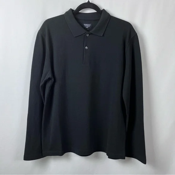 Men’s long sleeves polo style shirt. Cotton Black. Korean brand Romantic Pirates - Picture 3 of 8